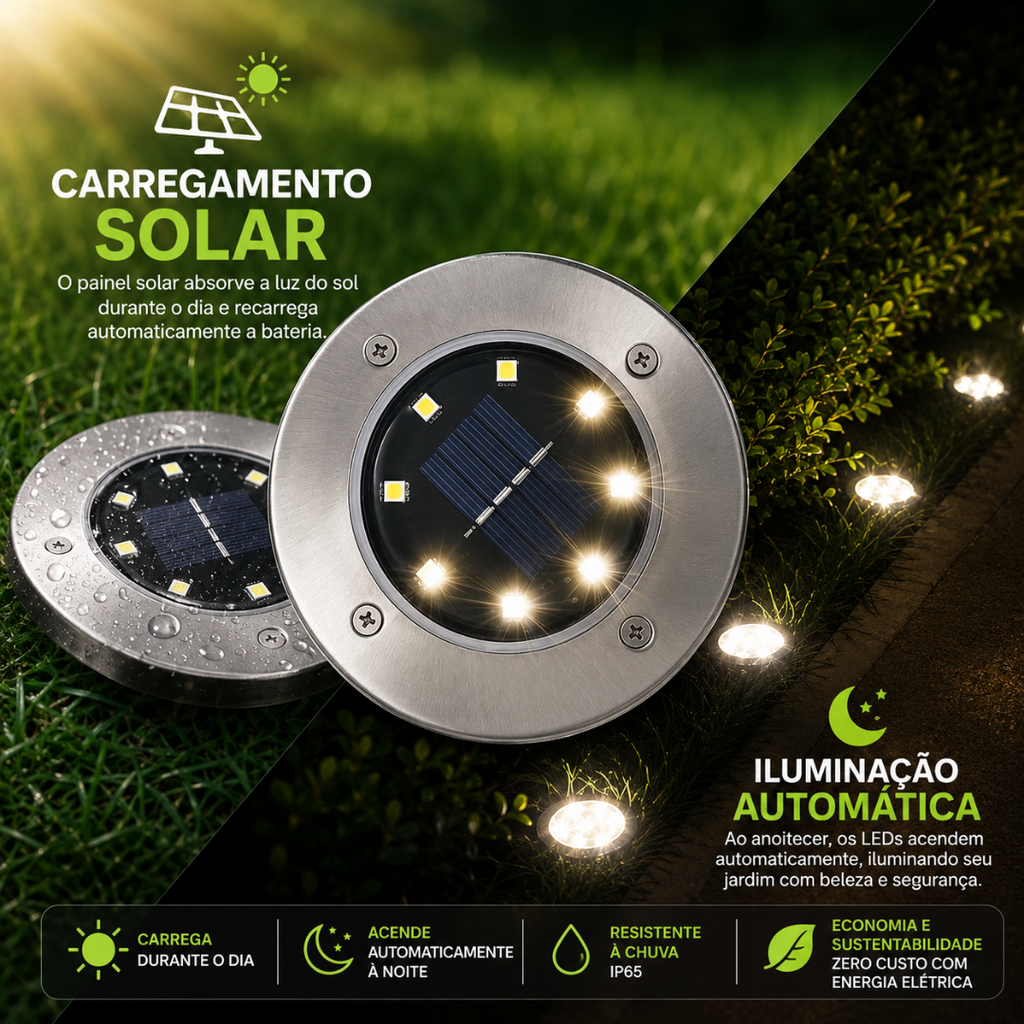 Luminária Solar para Jardim com LEDs Premium À prova d'água IP65 - PROMOÇÃO RELÂMPAGO 🔥